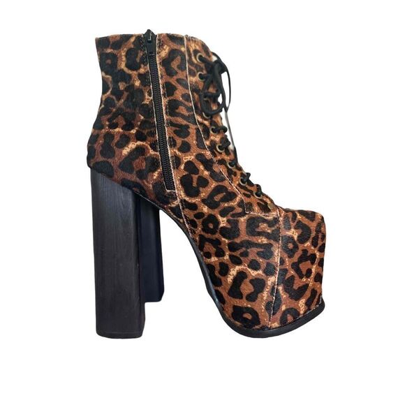 Jeffrey Campbell Womens Tan Leopard Print Lace-Up Platform Boots Size 7M - Picture 7 of 9